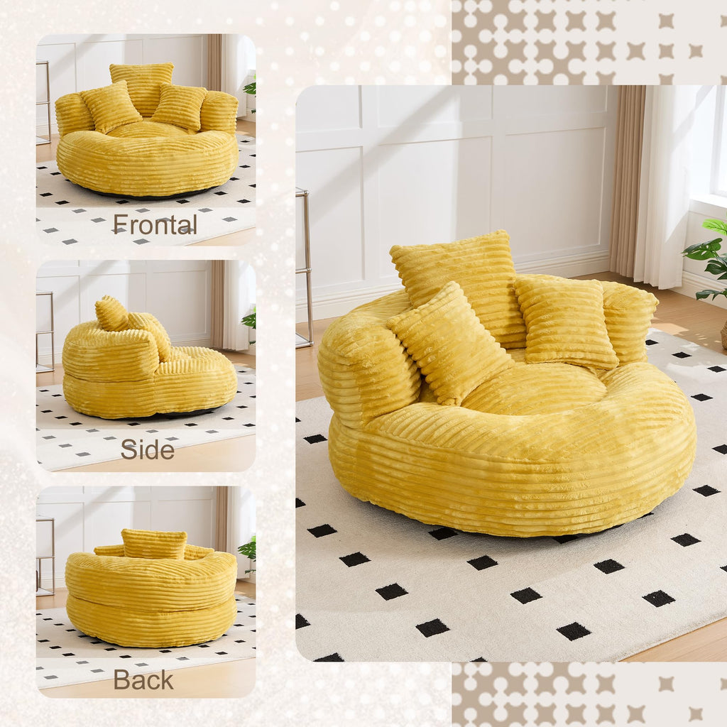 Yellow Corduroy Bean Bag Sofa with 3 Pillows A62265