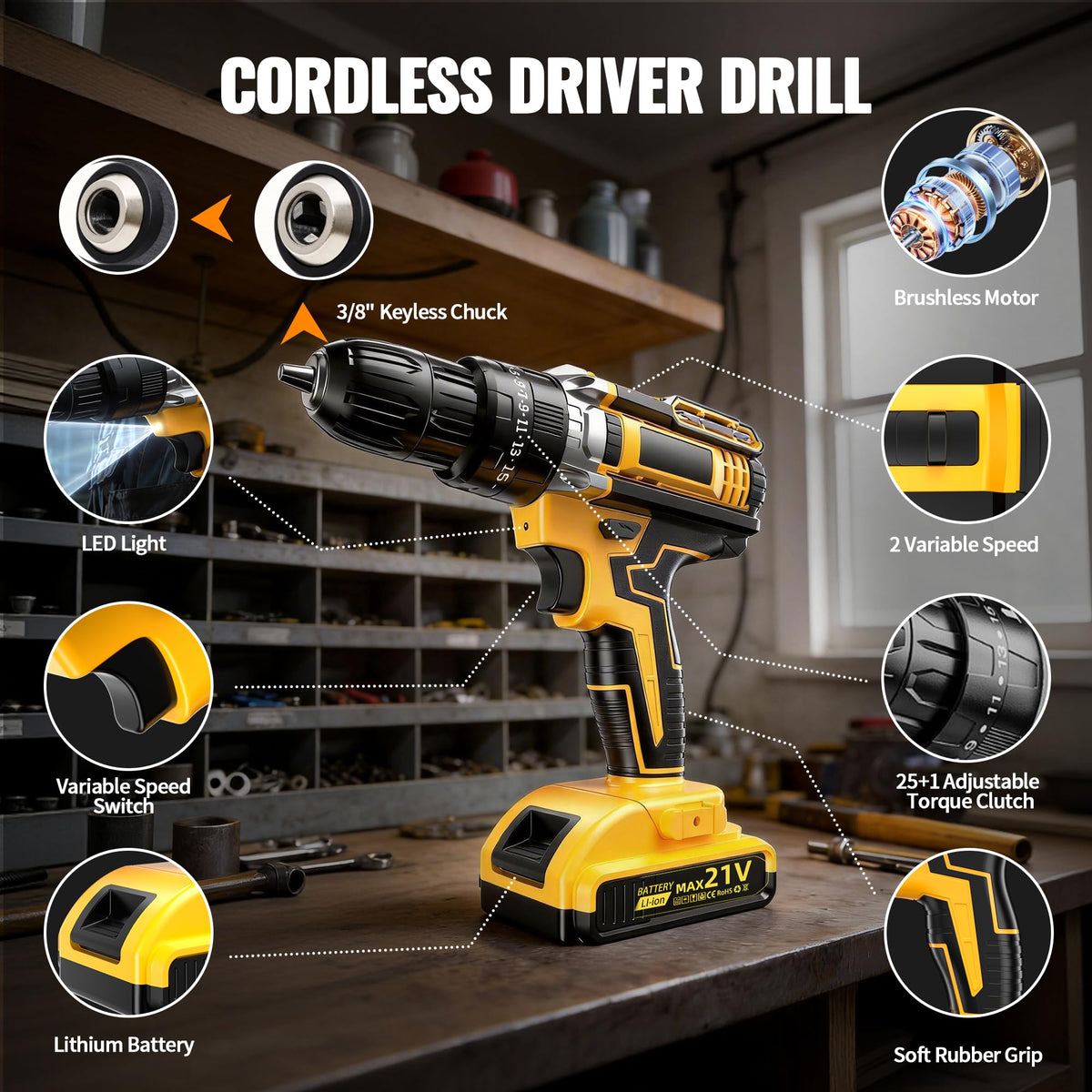 21V Cordless Drill Driver with 2 Batteries V888313