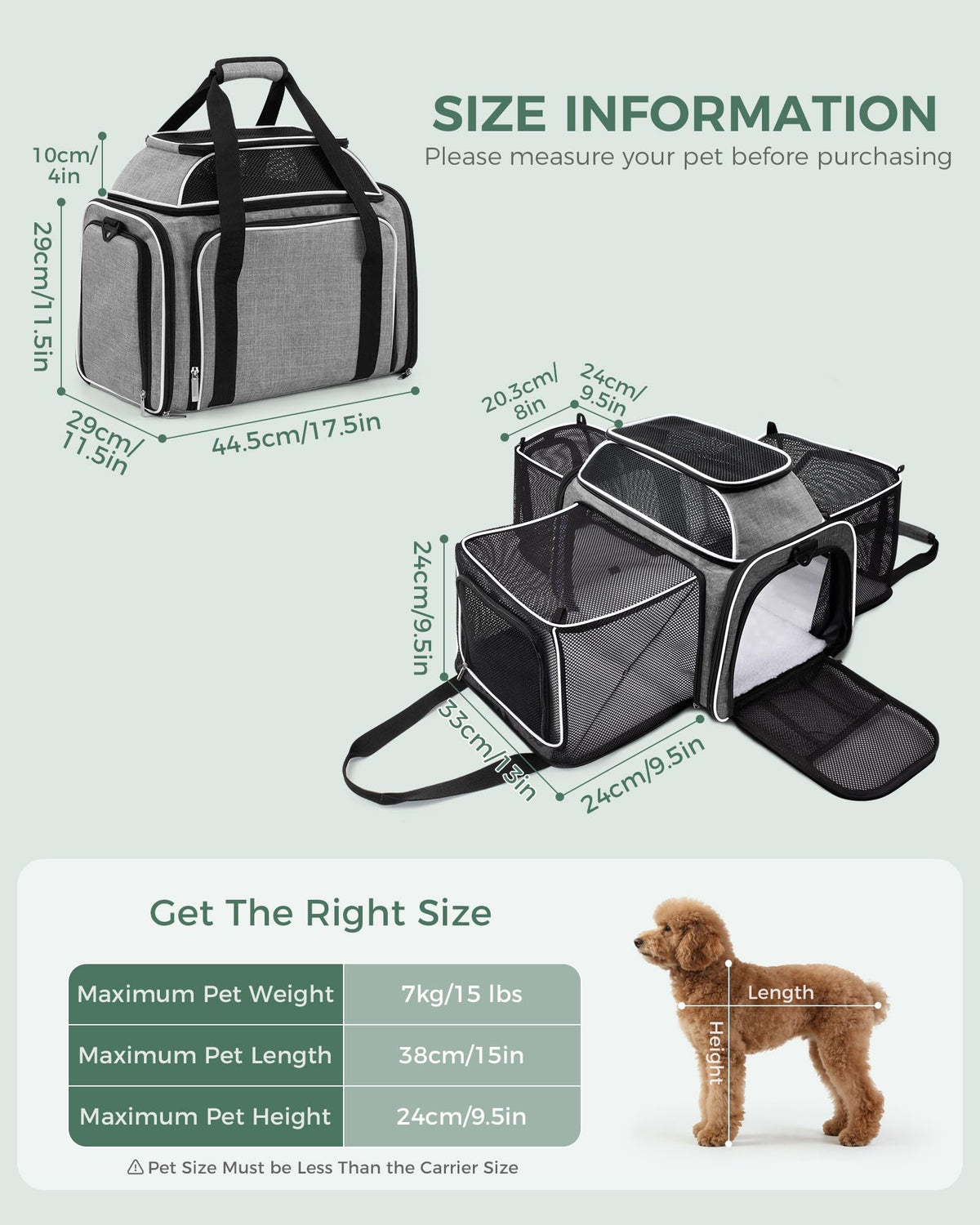 Airline Approved Soft Side Pet Carrier with Fleece Pad A747