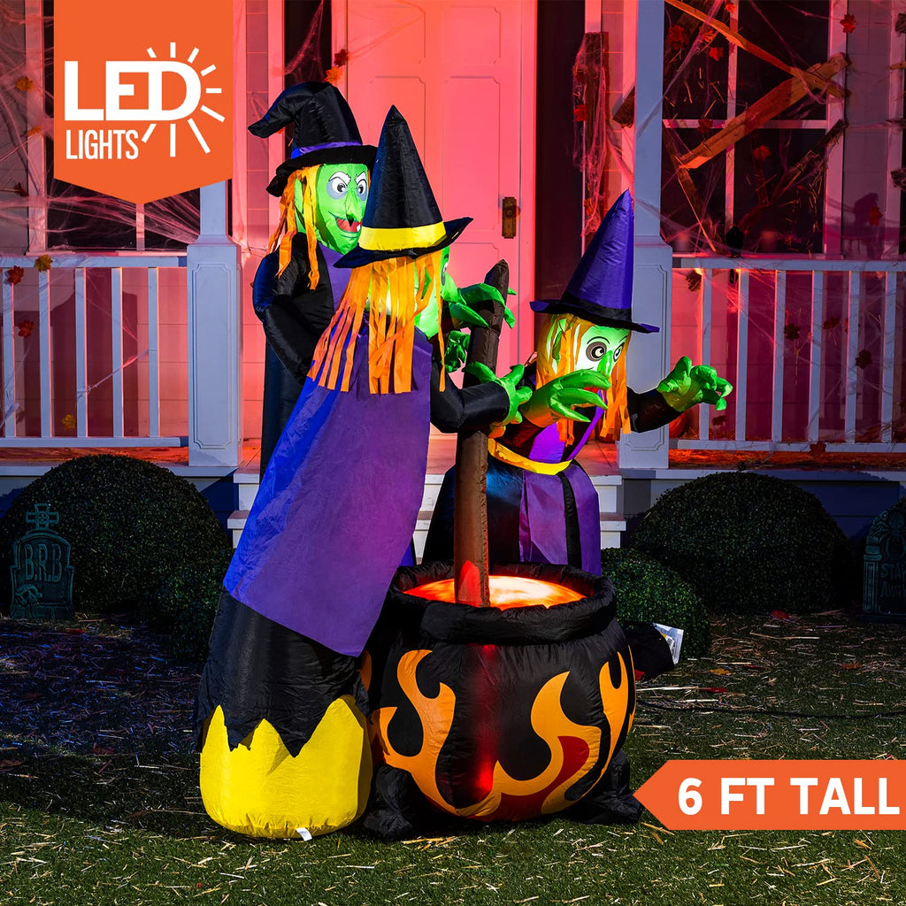 6 FT Halloween Inflatables Three Witch Cauldron with LEDs B16809