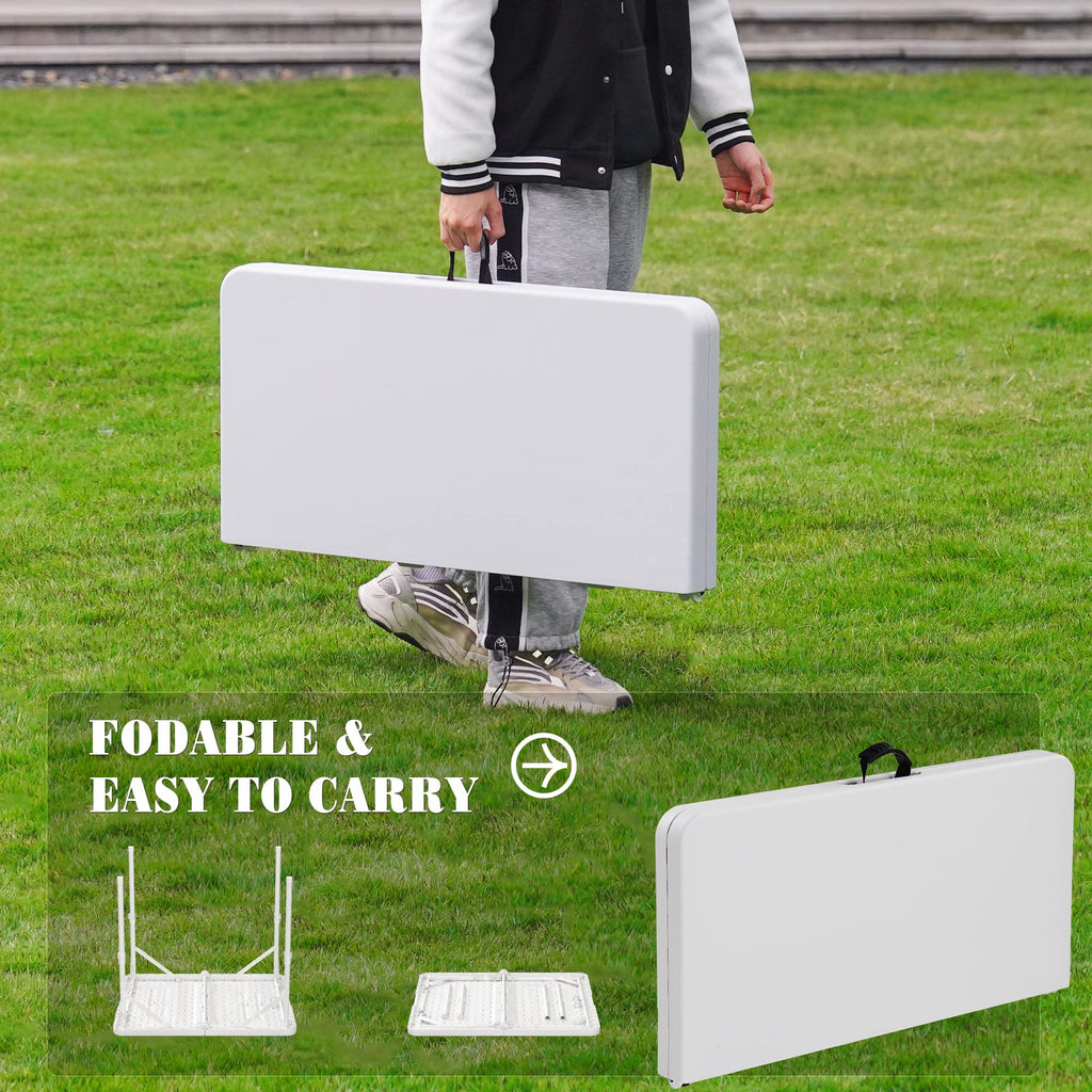 34'' Square Folding Card Table, Portable Plastic Dining Table with Carry Handle, White L716981