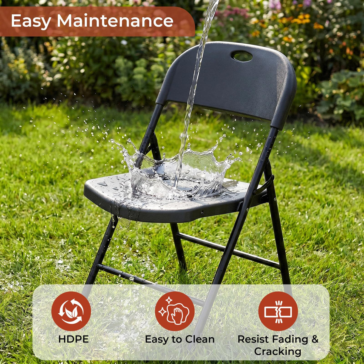 Black Plastic Folding Chair with Steel Frame S4544