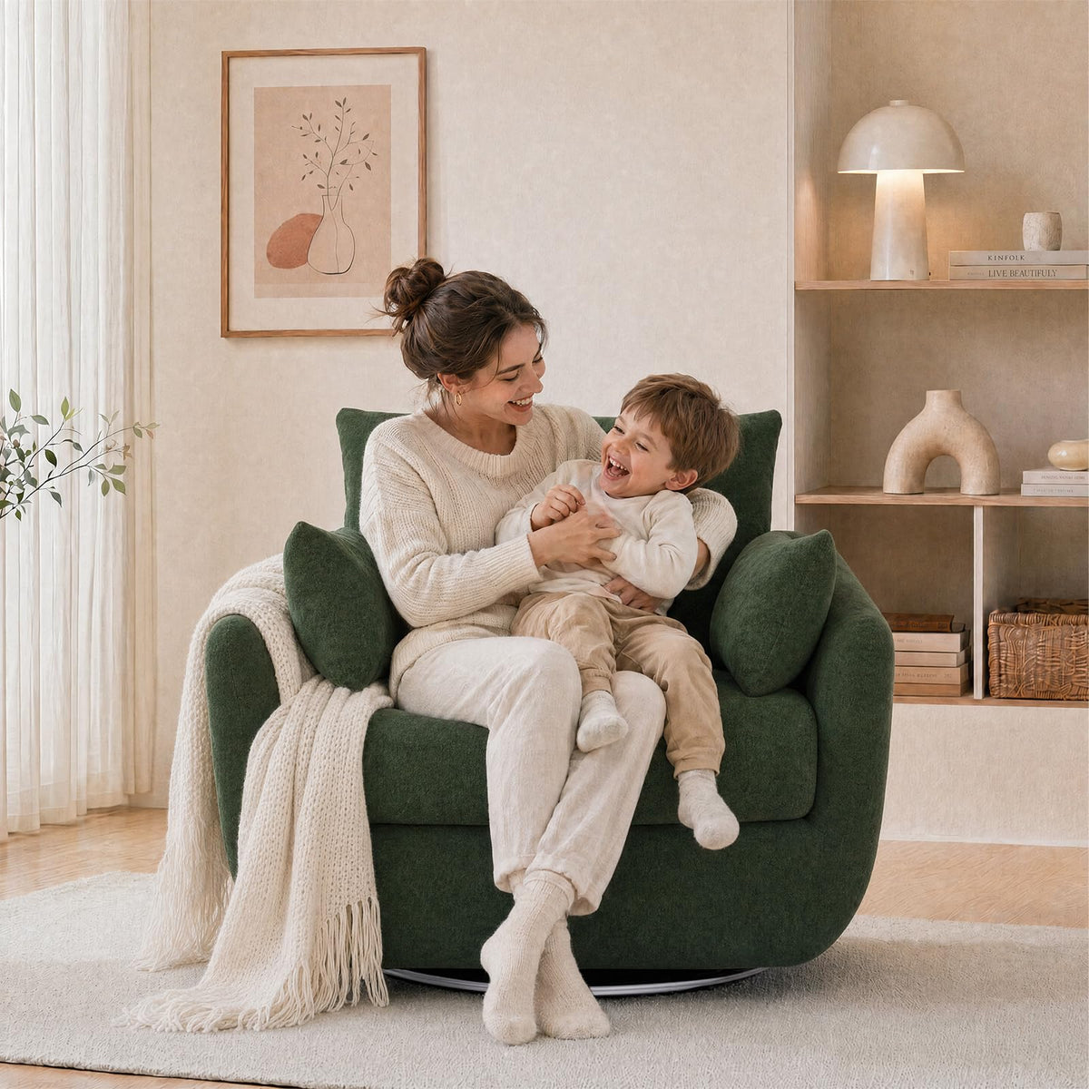 Oversized Sherpa Boucle Fabric Swivel Accent Armchair Set of 2 B797522