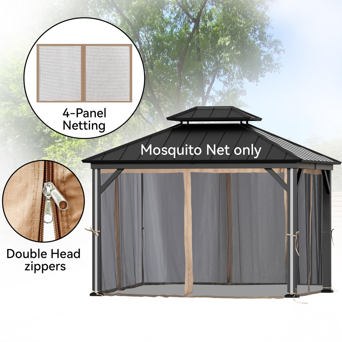 Outdoor Gazebo Mosquito Netting Replacement 4-Panel Sidewalls 11' x 13' N4475