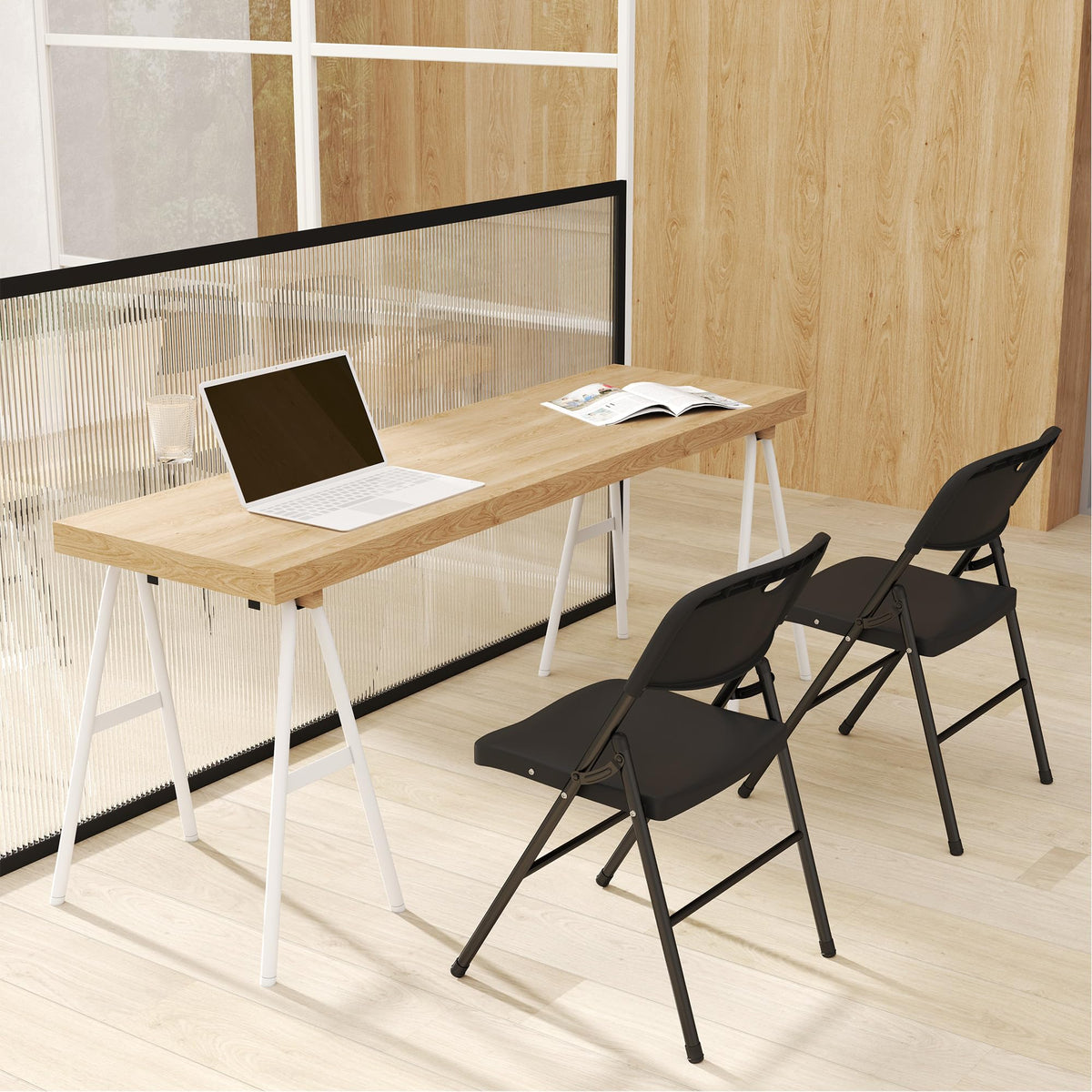Folding Chairs Set of 10 Black O778