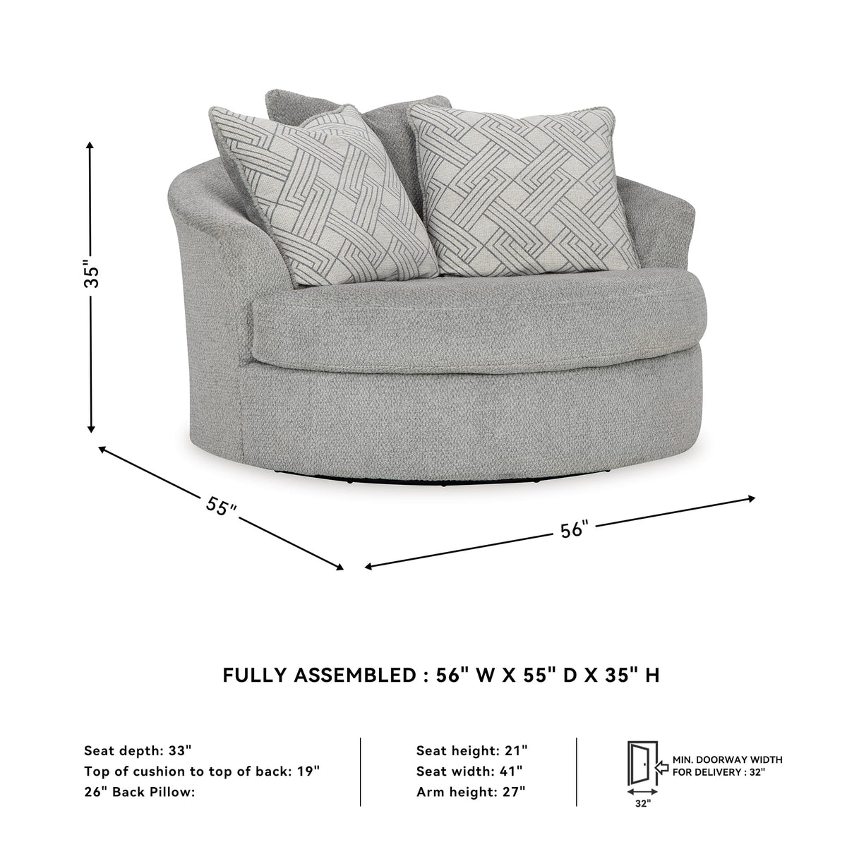 Round Velvet Oversized Swivel Accent Chair D81408