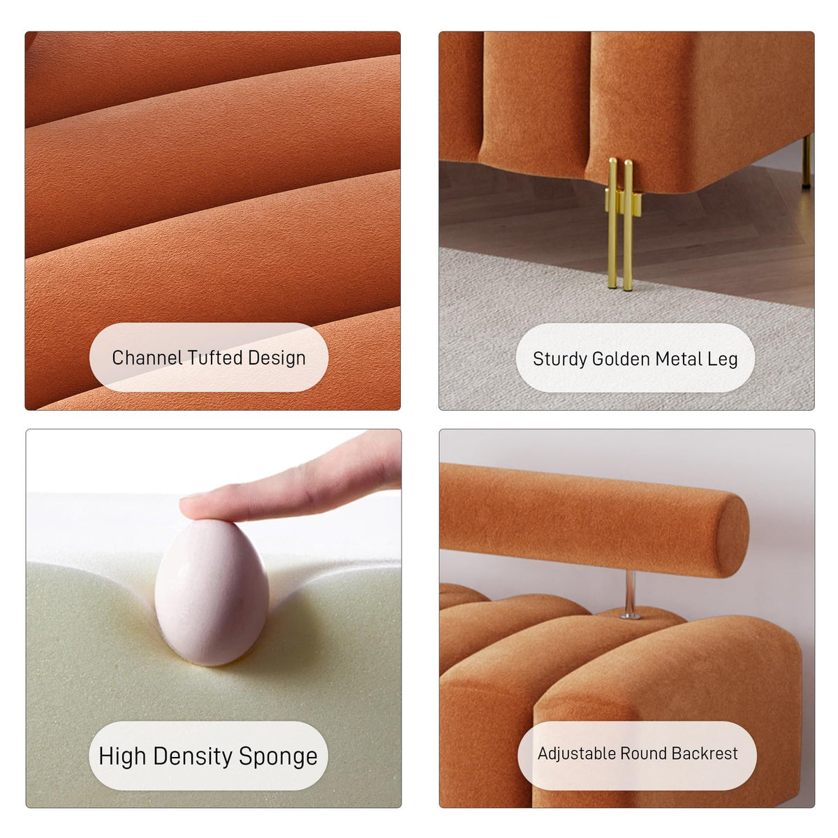 Orange Velvet Ottoman Bench S49365