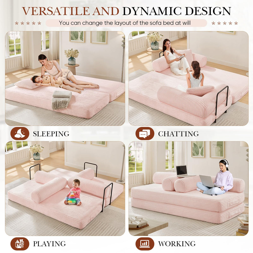 Pink Corduroy Convertible Sleeper Sofa Bed J24662