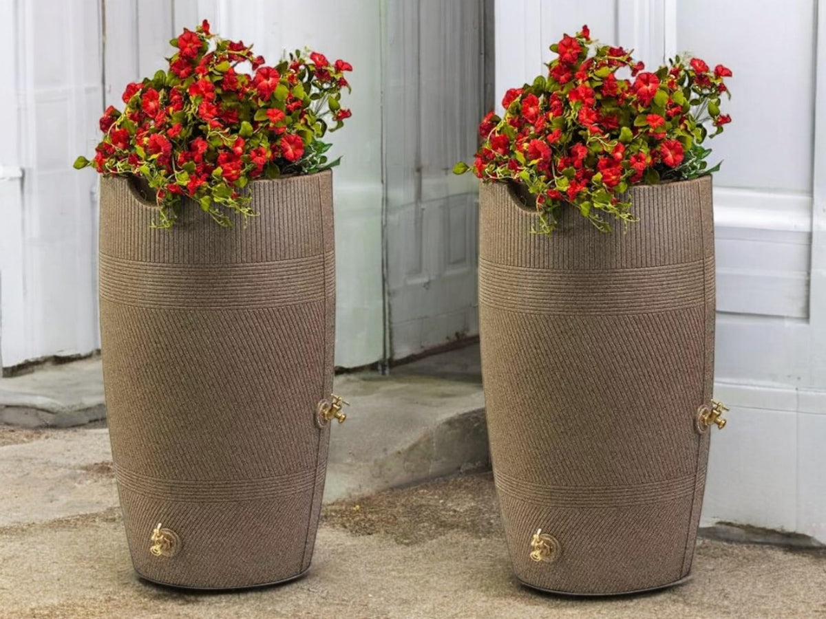 Khaki Granite 50 Gallon Rain Barrel and Planter Top 2 Pack U96217