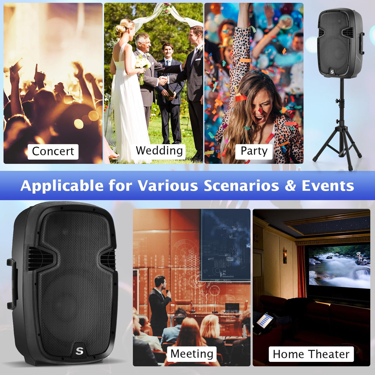 2000W 12" Portable Powered Speakers with Stands U192275