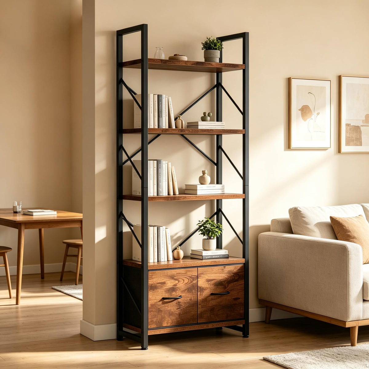 5 Tier Wood Bookshelf with Drawer E7063