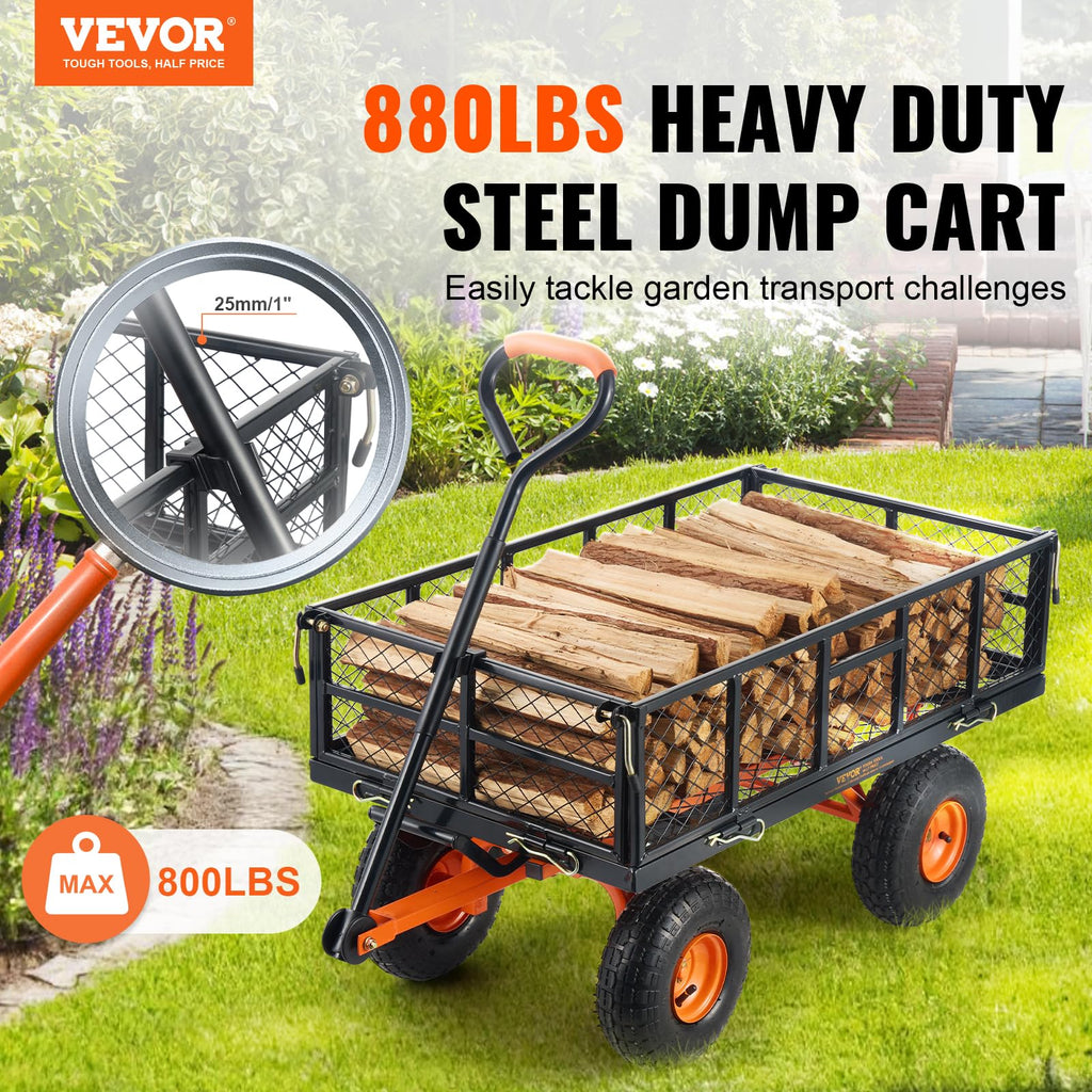 880lbs Steel Garden Dump Cart Utility Wagon with Removable Sides T353