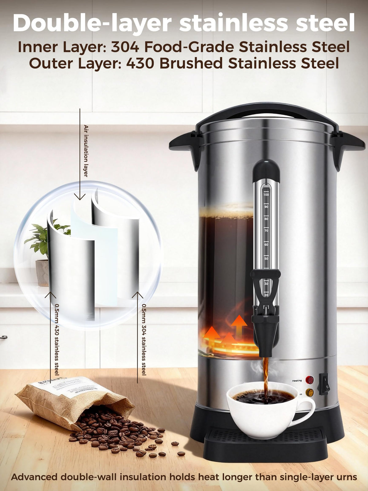 1500W 100 Cup Stainless Steel Commercial Coffee Urn R66898
