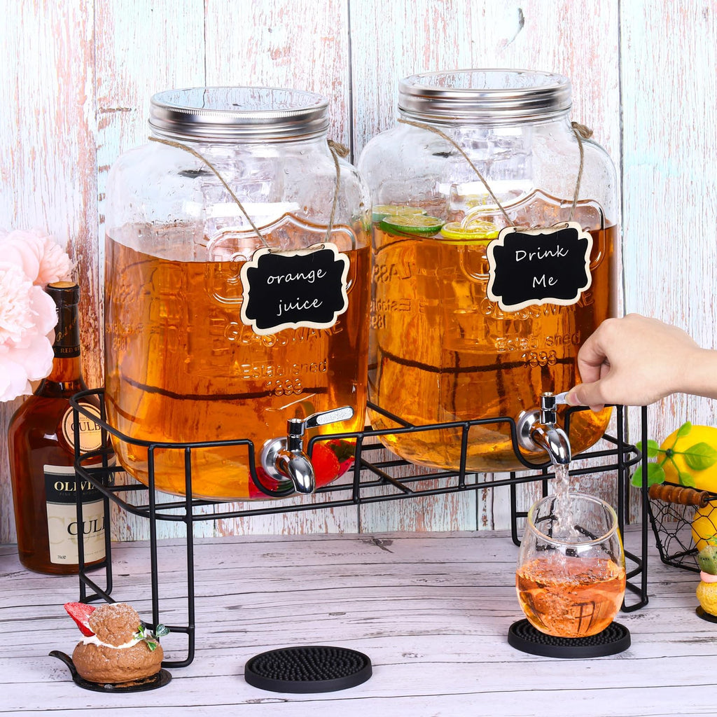 2 Pcs 2 Gallon Glass Beverage Dispenser with Stand C827