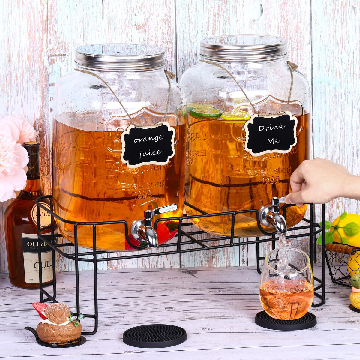 2 Pcs 2 Gallon Glass Beverage Dispenser with Stand C827