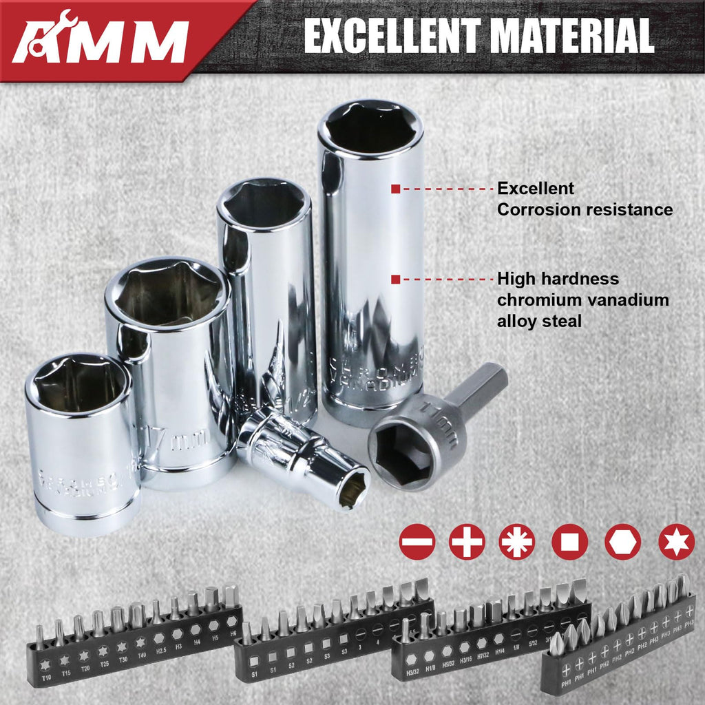 1/4 in, 3/8 in and 1/2 in Drive 202 Piece Mechanics Tool Set J399003
