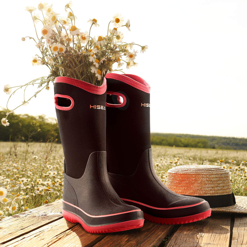 Women Waterproof Mid Calf Neoprene Rubber Rain Boots P7296