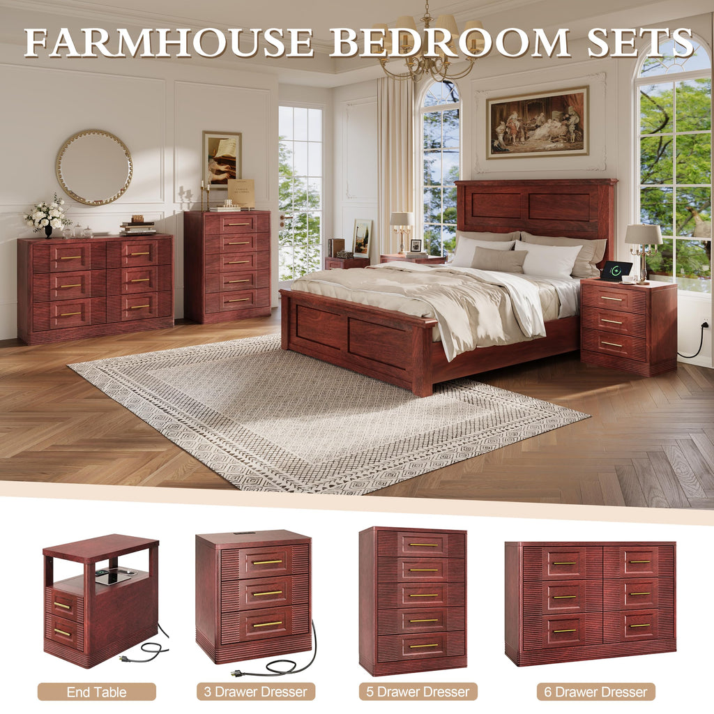Farmhouse End Table with Charging Station, 2 Storage Drawers V21298