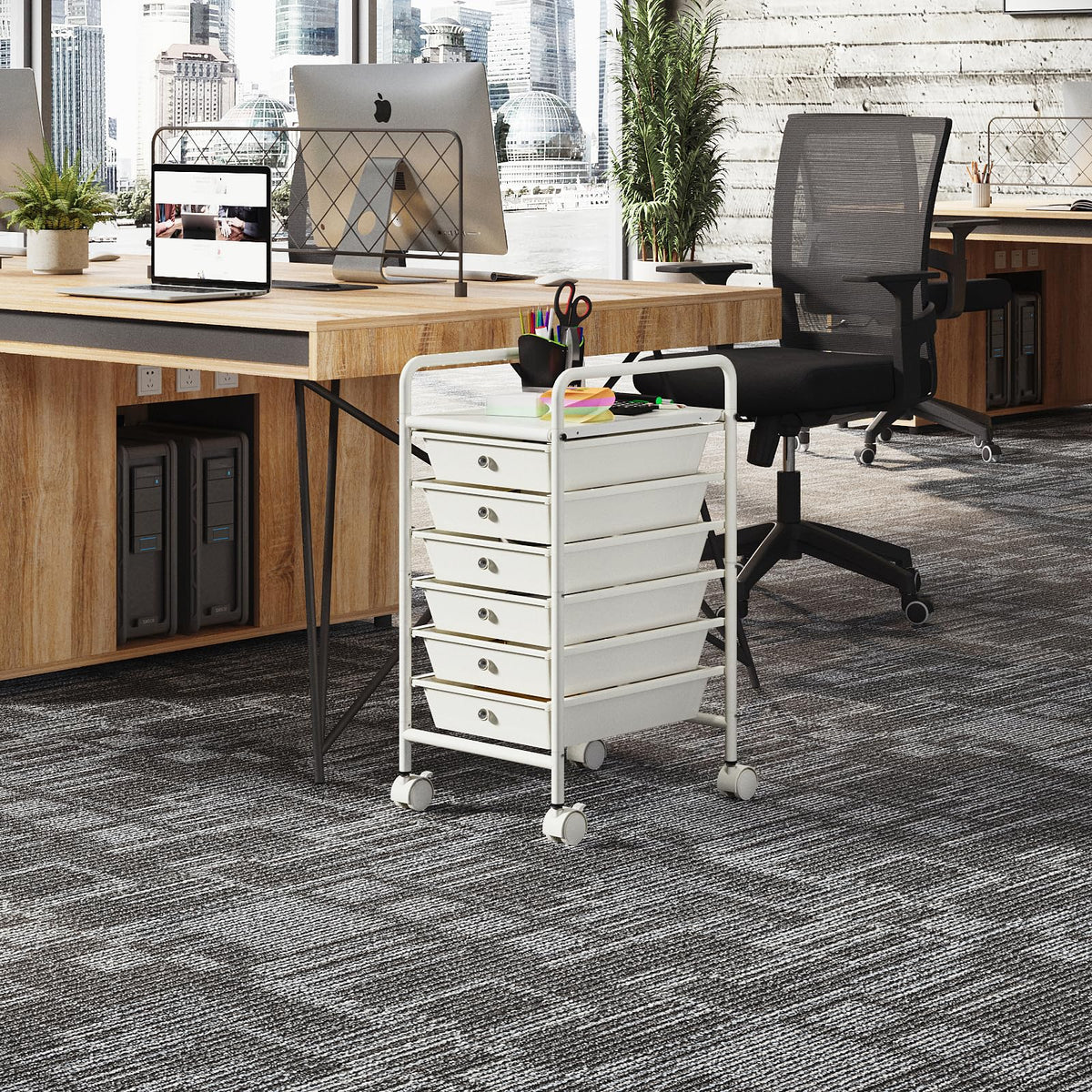 White 6-Tier Rolling Storage Cart with Drawers V76684