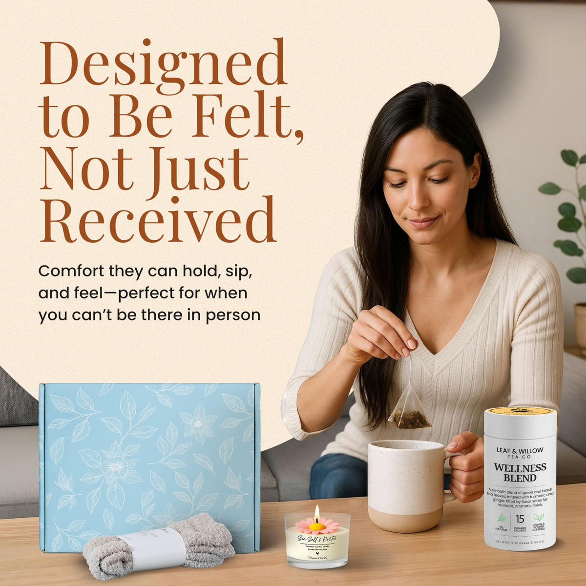 Ceramic Mug Socks Candle Tea Gift Set W7208