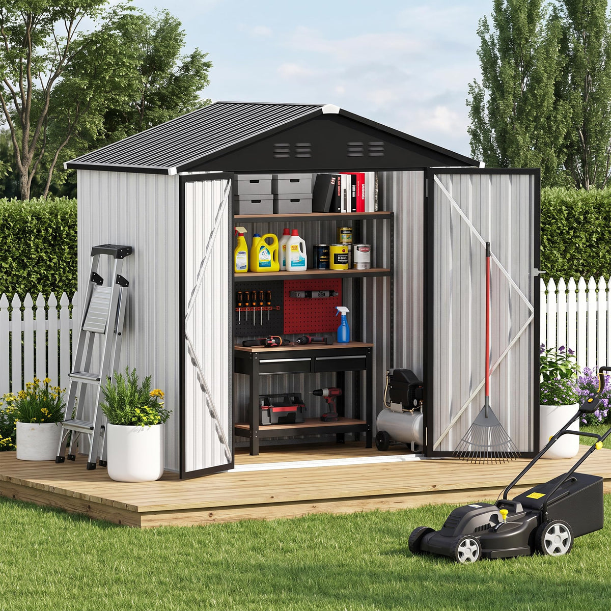 6 x 4 FT Waterproof Metal Outdoor Storage Shed D908648