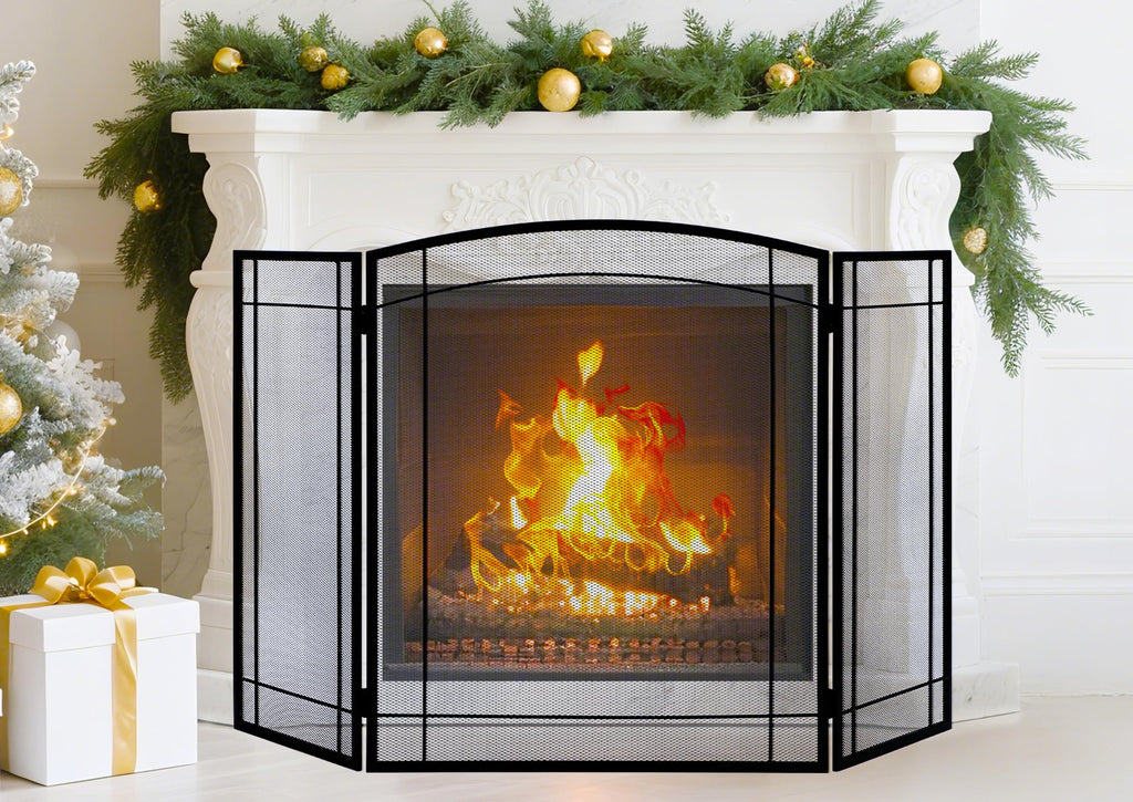 3 Panel 48" W x 29" H Foldable Wrought Metal Decorative Mesh Fireplace Screen R694