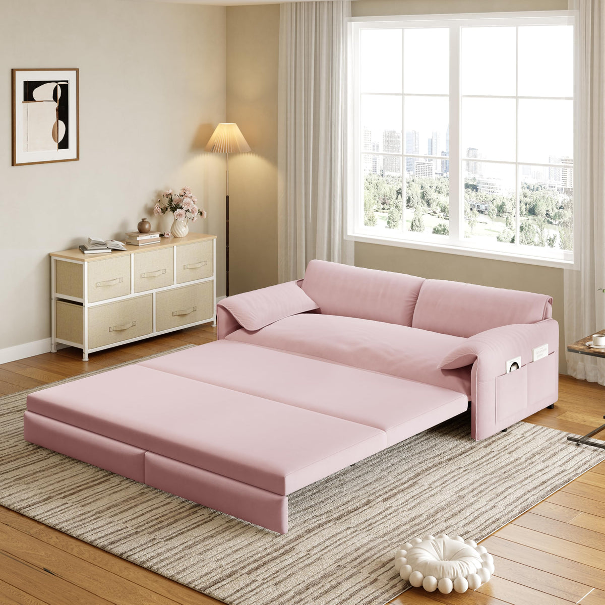Queen Size Velvet Sleeper Sofa Bed K1396