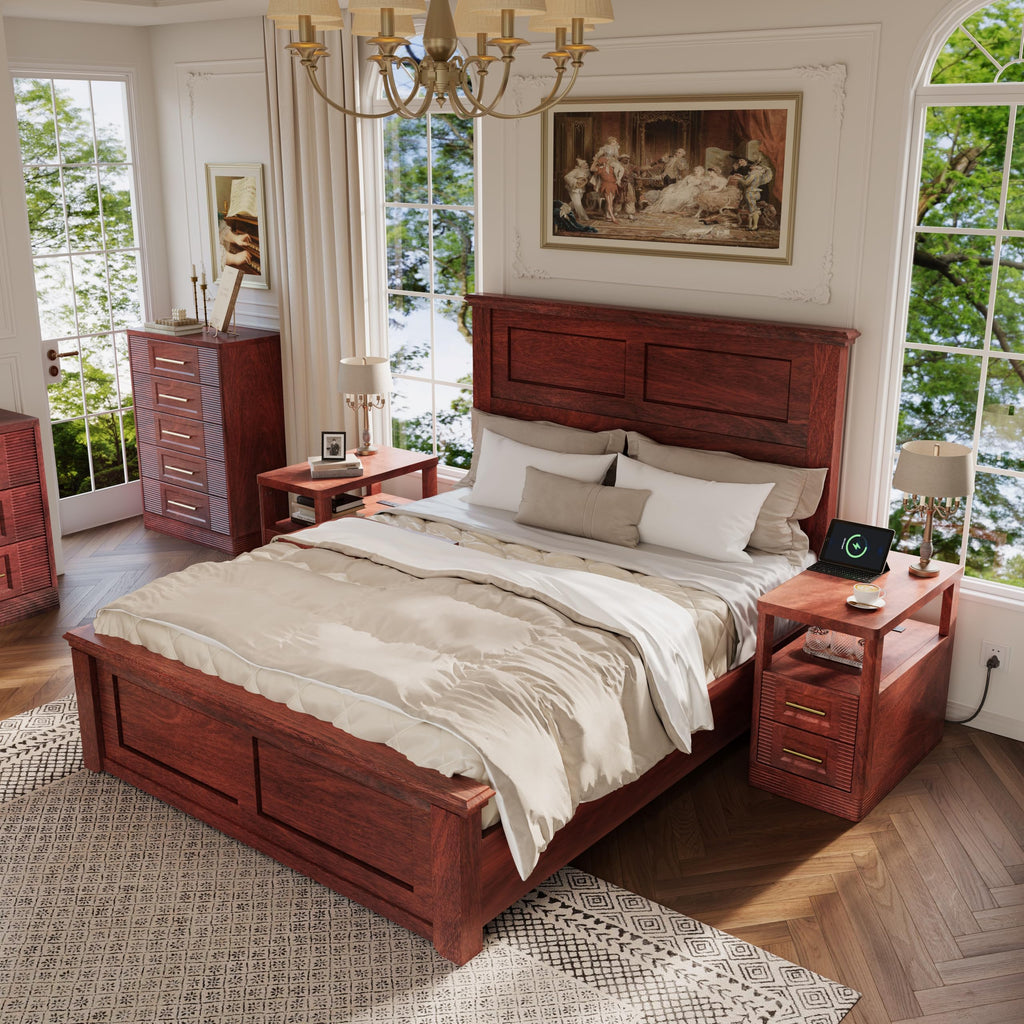 Farmhouse End Table with Charging Station, 2 Storage Drawers V21298