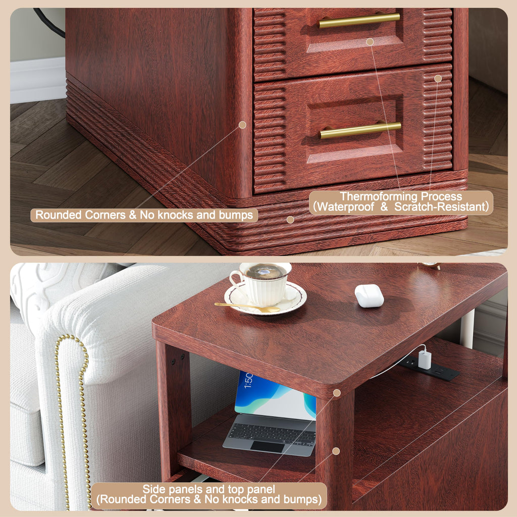 Farmhouse End Table with Charging Station, 2 Storage Drawers V21298