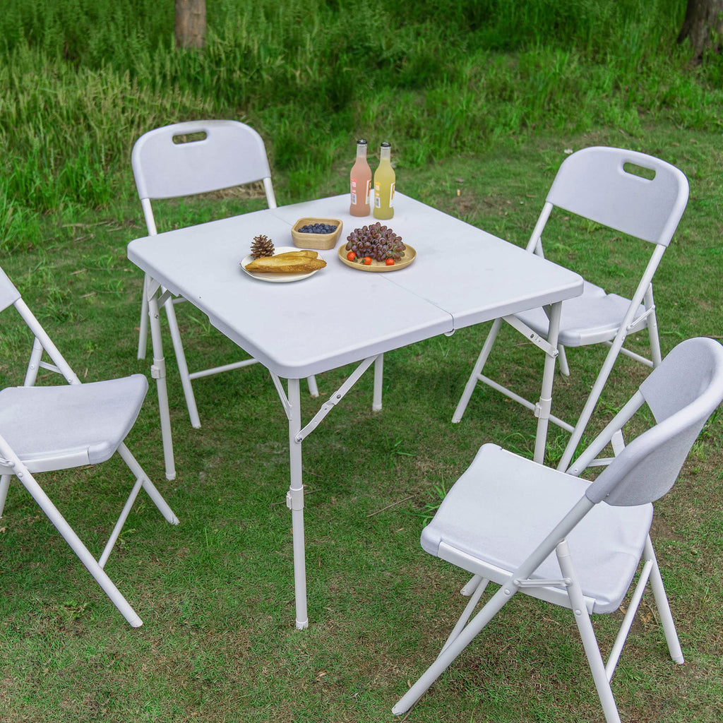 34'' Square Folding Card Table, Portable Plastic Dining Table with Carry Handle, White L716981