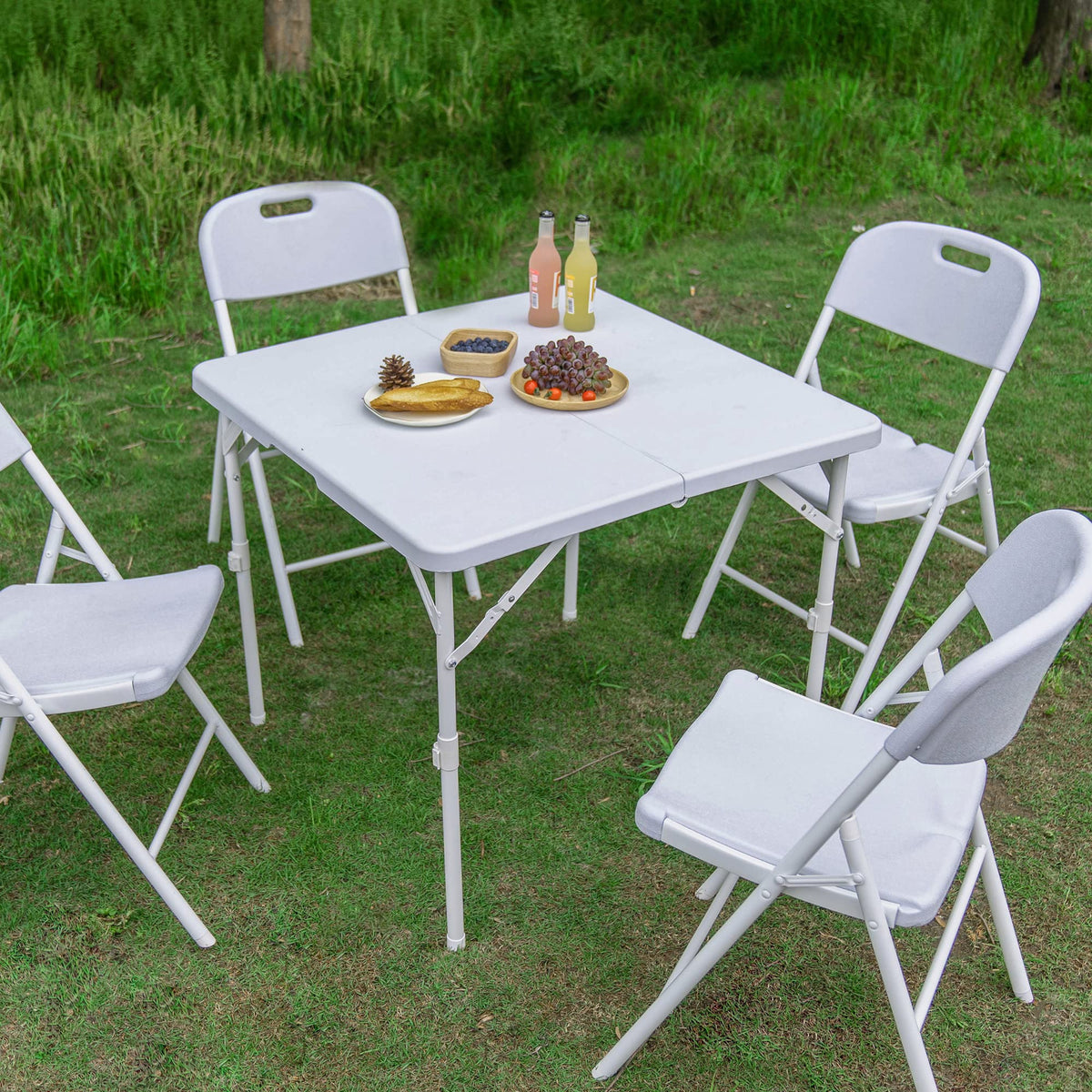 34'' Square Folding Card Table, Portable Plastic Dining Table with Carry Handle, White L716981